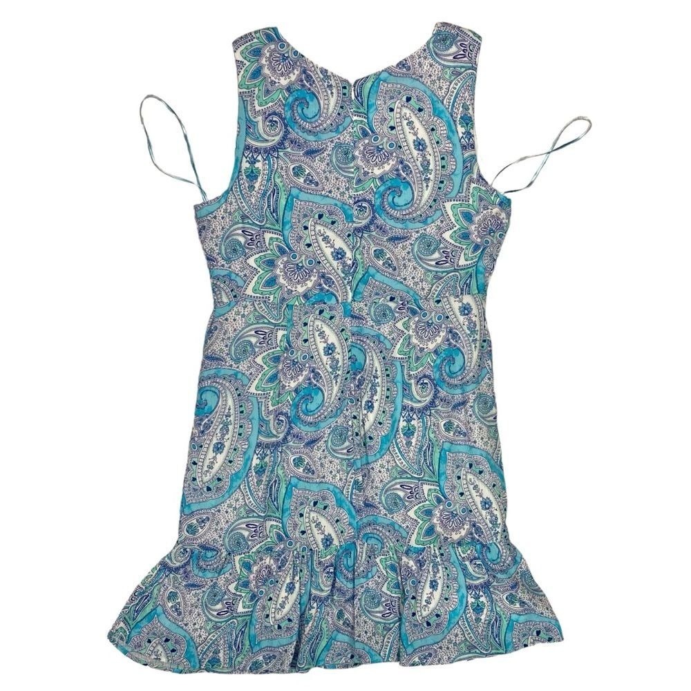 Cynthia Rowley Paisley Ruffle Hem Dress Womens Size 12 Blue Pockets Festive Boho - Picture 3 of 11